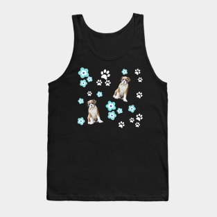 Fawn Boxer Puppy, on Pink with Flowers Tank Top